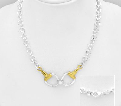 925 Sterling Silver Horse Snaffle Necklace, Plated with 1 Micron 14K or 18K Yellow Gold