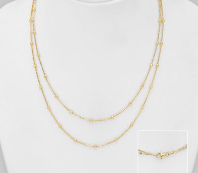 Şəkli böyütmək üçün tiklayın ITALIAN DELIGHT - 925 Sterling Silver Ball Layered Necklace, Plated with 0.5 Micron 18K Yellow Gold, Ball Width is 2 mm. Made in Italy.
