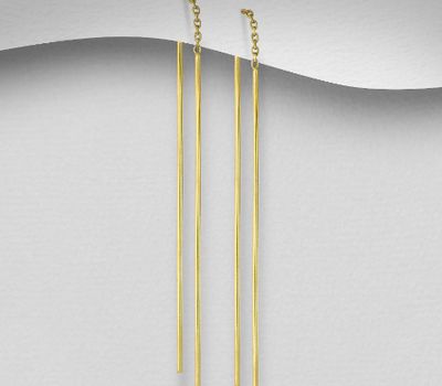 925 Sterling Silver Threader Earrings, Plated with 1 Micron 14K or 18K Yellow Gold