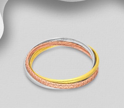 925 Sterling Silver Interlock Ring, Plated with 1 Micron 18K Yellow and Pink Gold