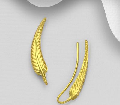 925 Sterling Silver Leaf Ear Pins, Plated with 1 Micron 14K or 18K Yellow Gold