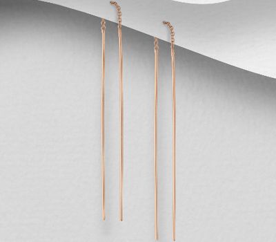 925 Sterling Silver Threader Earrings, Plated with 1 Micron Pink Gold