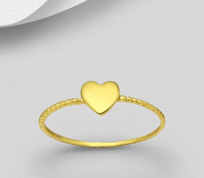 925 Sterling Silver Heart Ring, Plated with 1 Micron 14K or 18K Yellow Gold