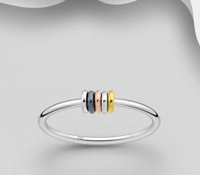 Şəkli böyütmək üçün tiklayın 925 Sterling Silver Ring, Decorated with 1 Micron 18K Yellow Gold, 1 Micron Pink Gold and Black Rhodium