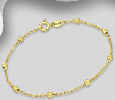 ITALIAN DELIGHT - 925 Sterling Silver Box Bracelet, Plated with 0.5 Micron 18K Yellow Gold, 2.5 mm Wide, Made in Italy.