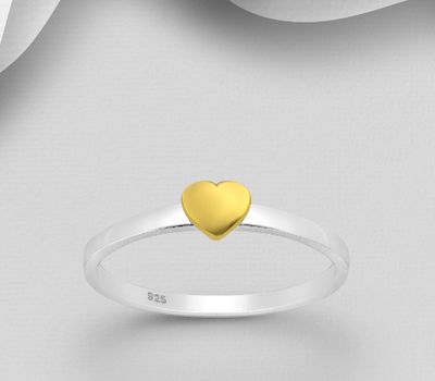 925 Sterling Silver Ring Featuring a Heart Plated with 1 Micron 18K Yellow Gold