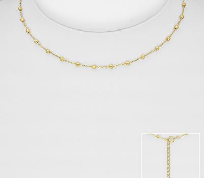 925 Sterling Silver Ball Choker, Plated with 1 Micron 14K or 18K Yellow Gold