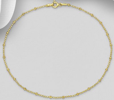 ITALIAN DELIGHT - 925 Sterling Silver Anklet, Plated with 0.25 Micron 18K Yellow Gold, 2 mm Wide, Made in Italy.