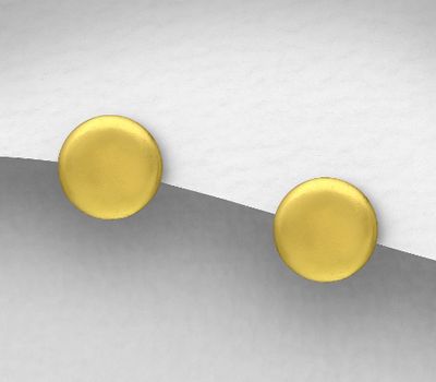 Şəkli böyütmək üçün tiklayın 925 Sterling Silver Round Push-back Earrings, Plated with 1 Micron 14 or 18K Yellow Gold