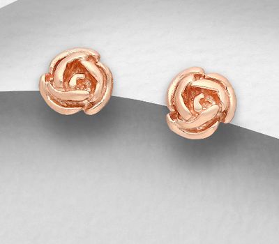 Şəkli böyütmək üçün tiklayın 925 Sterling Silver Rose Push-Back Earrings, Plated with 1 Micron Pink Gold