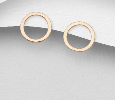 925 Sterling Silver Circle Push-Back Earrings, Plated with 1 Micron Pink Gold