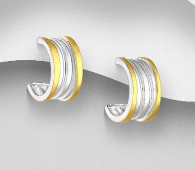 925 Sterling Silver Push-Back Earrings, Decorated with CZ Simulated Diamonds, Plated with 1 Micron 18K Yellow Gold