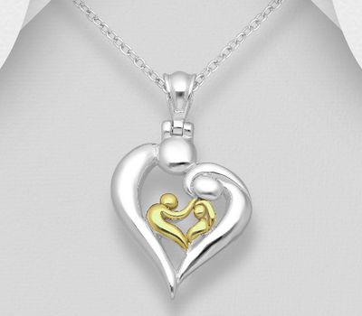 925 Sterling Silver Mom and Child Pendant, Mom and Child Plated with 1 Micron 14K Yellow Gold