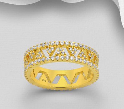 Set of 2 Sterling Silver Stack Rings, Decorated with CZ Simulated Diamonds, Plated with 1 Micron 18K Yellow Gold