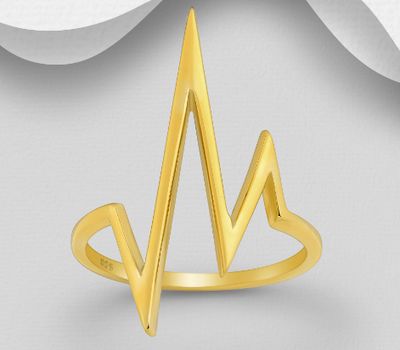 925 Sterling Silver Heartbeat Ring, Plated with 1 Micron 18K Yellow Gold