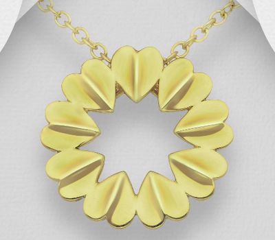 Şəkli böyütmək üçün tiklayın 925 Sterling Silver Hearts Pendant, Plated with 1 Micron 18K Yellow Gold