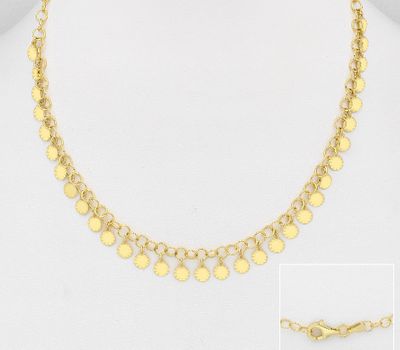 ITALIAN DELIGHT - 925 Sterling Silver Necklace, Plated with 0.5 Micron 18K Yellow Gold, 9 mm Wide, Made in Italy.