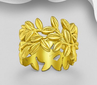 Şəkli böyütmək üçün tiklayın 925 Sterling Silver Leaf Ring, Plated with 1 Micron 18k Yellow Gold