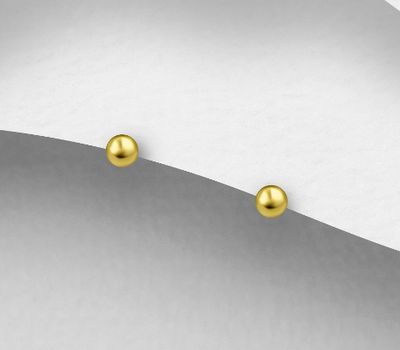 Şəkli böyütmək üçün tiklayın 925 Sterling Silver Ball Push-Back Earrings, Plated with 1 Micron 18K Yellow Gold