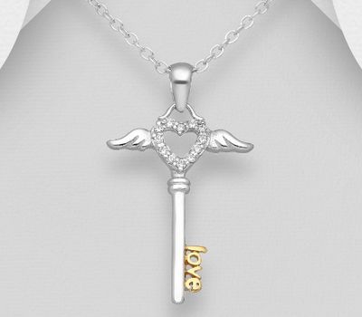 925 Sterling Silver Key Heart, Wings and 