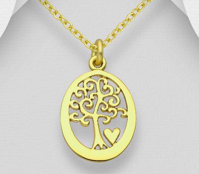 Malın səhifəsinə keç 925 Sterling Silver Tree of Life Pendant, Plated with 1 Micron 14K Yellow Gold