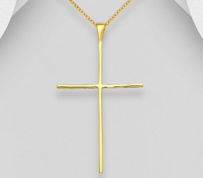925 Sterling Silver Cross Pendant, Plated with 1 Micron 14K Yellow Gold