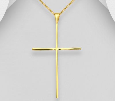 Şəkli böyütmək üçün tiklayın 925 Sterling Silver Cross Pendant, Plated with 1 Micron 14K Yellow Gold