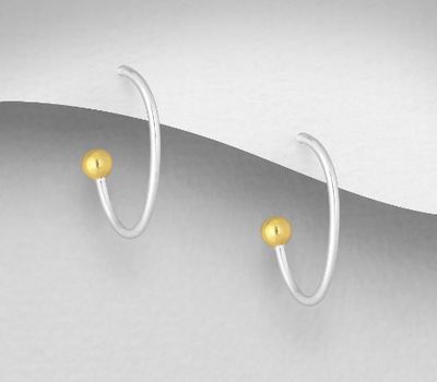 925 Sterling Silver Ball Push-Back Earrings, Ball plated with 1 Micron 18K Yellow Gold