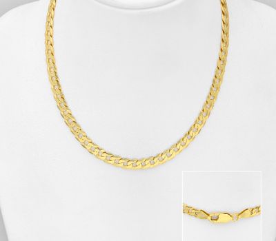 Şəkli böyütmək üçün tiklayın ITALIAN DELIGHT – 925 Sterling Silver Curb Chain Necklace, Plated with 0.5 Micron 18K Yellow Gold, Made in Italy.