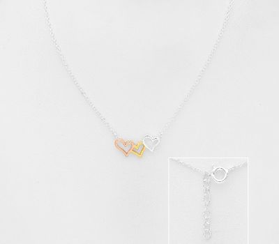 925 Sterling Silver Heart Necklace Plated with 1 Micron 14K or 18K Yellow Gold
