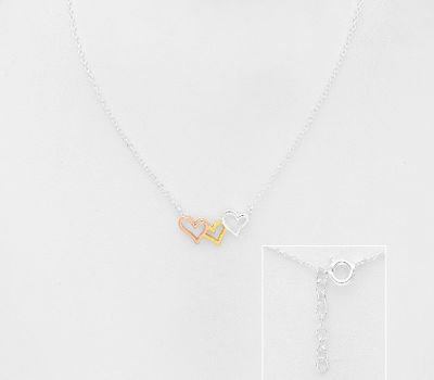 Şəkli böyütmək üçün tiklayın 925 Sterling Silver Heart Necklace Plated with 1 Micron 14K or 18K Yellow Gold