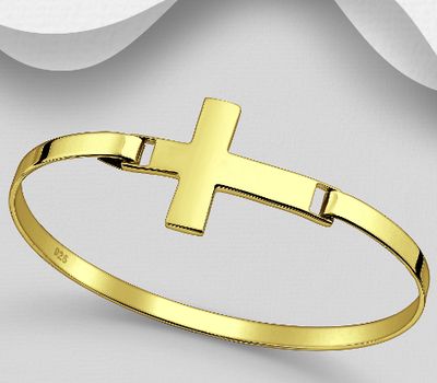 Şəkli böyütmək üçün tiklayın 925 Sterling Silver Cross Bangle ,Plated with 1 Micron 14K or 18K Yellow Gold