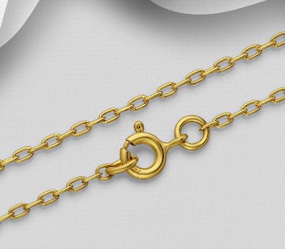 925 Sterling Silver Anchor Chain, Plated with 1 Micron 14K or 18K Yellow Gold, 1.5 mm Wide.