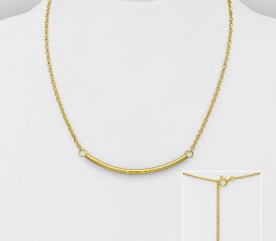 925 Sterling Silver Curved Bar Necklace Plated with 1 Micron 18K Yellow Gold