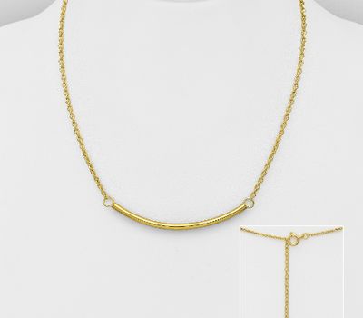 Şəkli böyütmək üçün tiklayın 925 Sterling Silver Curved Bar Necklace Plated with 1 Micron 18K Yellow Gold
