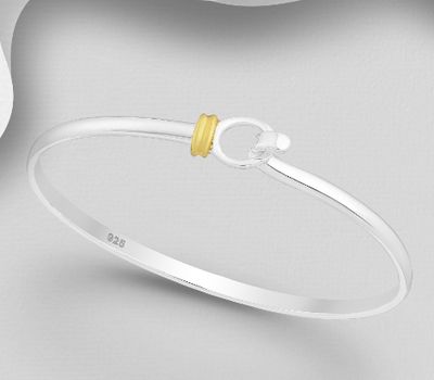 925 Sterling Silver Bangle, Plated with 1 Micron 14K or 18K Yellow Gold