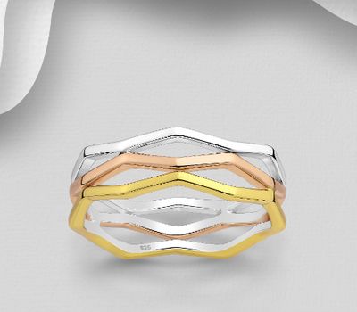 925 Sterling Silver Layered Band Ring, Plated with 1 Micron 18K Yellow Gold and 1 Micron Pink Gold