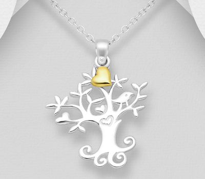 Şəkli böyütmək üçün tiklayın 925 Sterling Silver Tree of Life Pendant, Heart Plated with 1 Micron 18K Yellow Gold