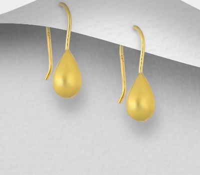925 Sterling Silver Droplet Hook Earrings, Plated with 1 Micron 18K Yellow Gold