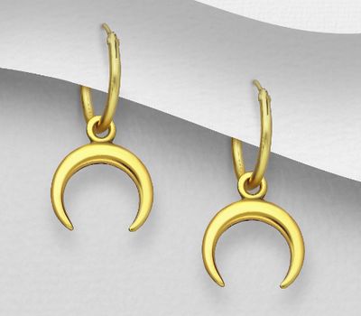 925 Sterling Silver Horn Hoop Earrings Plated with 1 Micron 18K Yellow Gold