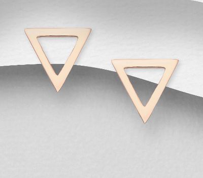 Şəkli böyütmək üçün tiklayın 925 Sterling Silver Triangle Push-Back Earrings, Plated with 1 Micron Pink Gold