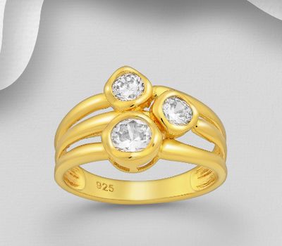 Şəkli böyütmək üçün tiklayın 925 Sterling Silver Ring Decorated with CZ Simulated Diamonds, Plated with 1 Micron 18K Yellow Gold