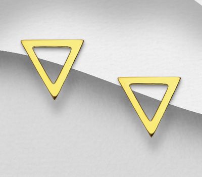925 Sterling Silver Triangle Push-Back Earrings, Plated with 1 Micron 14K or 18K Yellow Gold