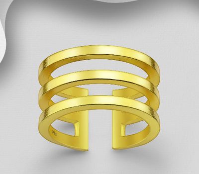 925 Sterling Silver Adjustable Layered Ring, Plated with 1 Micron 18K Yellow Gold