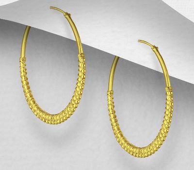Şəkli böyütmək üçün tiklayın 925 Sterling Silver Ball Hoop Earrings, Plated with 1 Micron 14K or 18K Yellow Gold