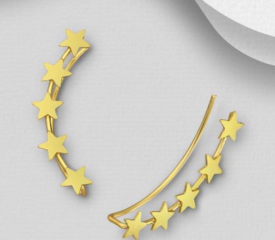 Şəkli böyütmək üçün tiklayın 925 Sterling Silver Star Ear Pins Plated with 1 Micron 14K or 18K Yellow Gold