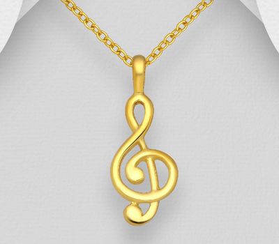 925 Sterling Silver Music Notes Pendant, Plated with 1 Micron 18K Yellow Gold