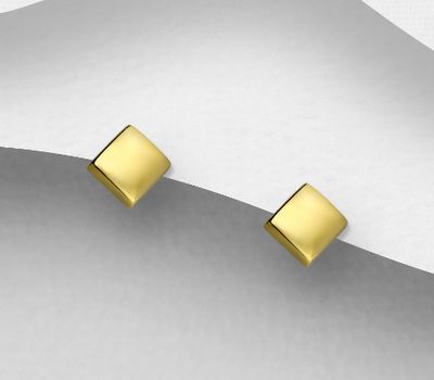 925 Sterling Silver Square Push-Back Earrings, Plated with 1 Micron 14K or 18K Yellow Gold
