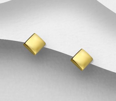 Şəkli böyütmək üçün tiklayın 925 Sterling Silver Square Push-Back Earrings, Plated with 1 Micron 14K or 18K Yellow Gold