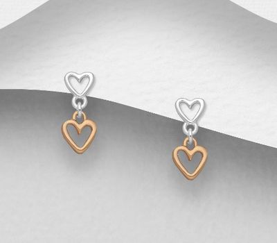 925 Sterling Silver Heart Push-Back Earrings Plated with 1 Micron Pink Gold
